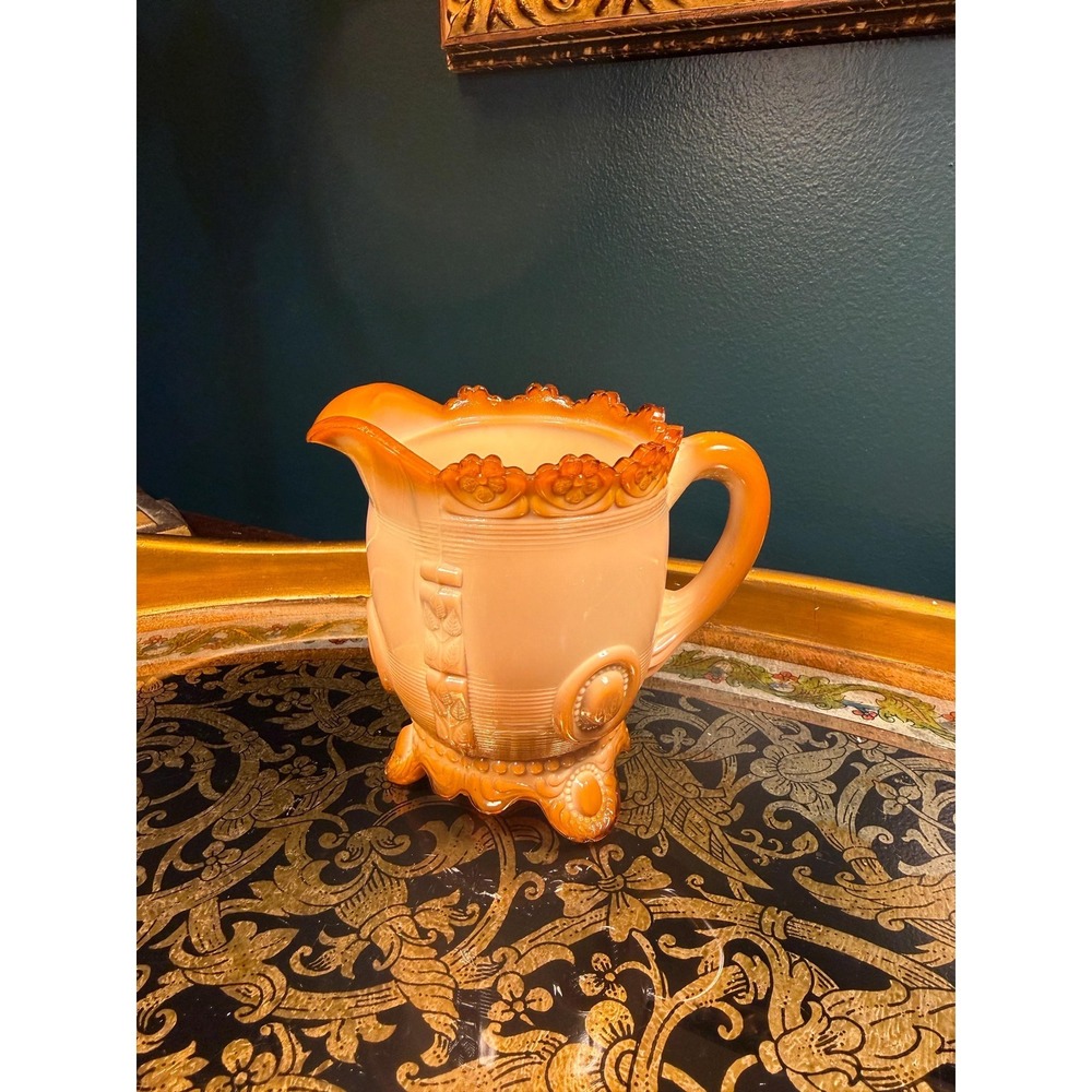Antique Greentown Dewey Chocolate Slag Glass Creamer c.1898